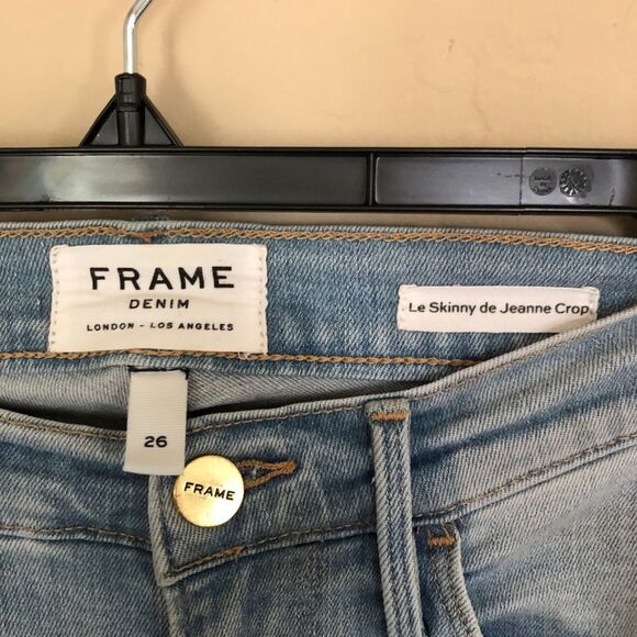 FRAME Le Skinny de Jeanne Mid Rise Light-wash Raw Hem Ankle Crop Skinny Jeans 26 - Picture 5 of 10
